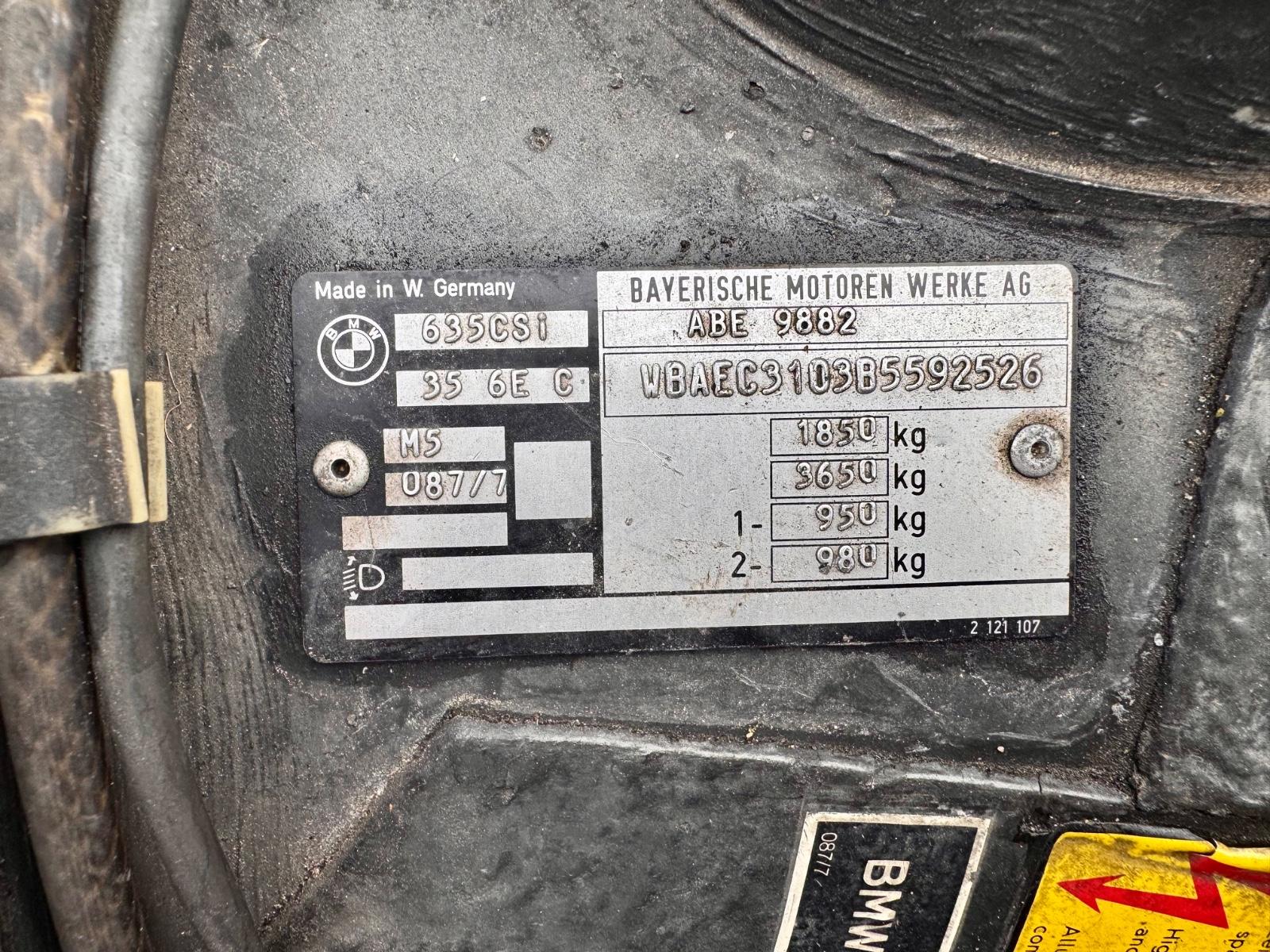 BMW Série 635 CSI E24 218ch - BVM 5 Raports - Imatriculation H - CT récent - Entretien complet