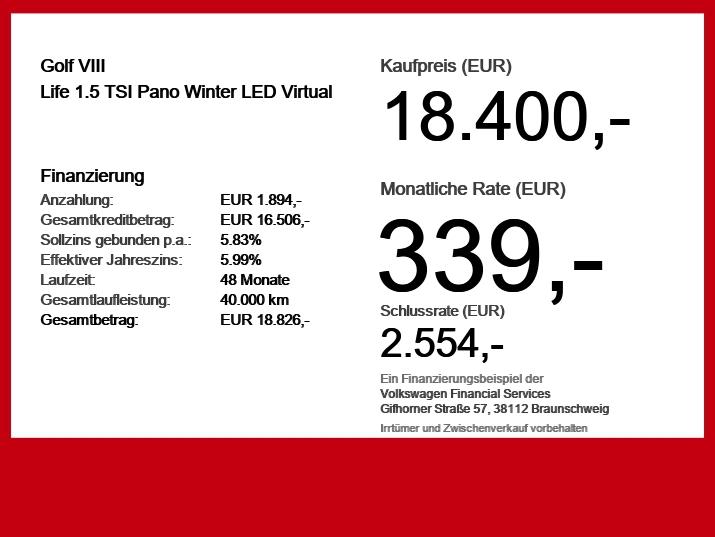 Volkswagen Golf VIII Life 1.5 TSI Pano Winter LED Virtual, миниатюра 6