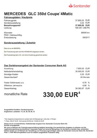 Fahrzeugabbildung Mercedes-Benz GLC 350 d Coupe AMG Line 4Matic>AUT/Allrad/Leder