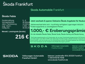 Skoda Leasingangebot: Skoda Fabia Monte Carlo 1,0 TSI 85 kW 7-Gang-DSG zzgl.