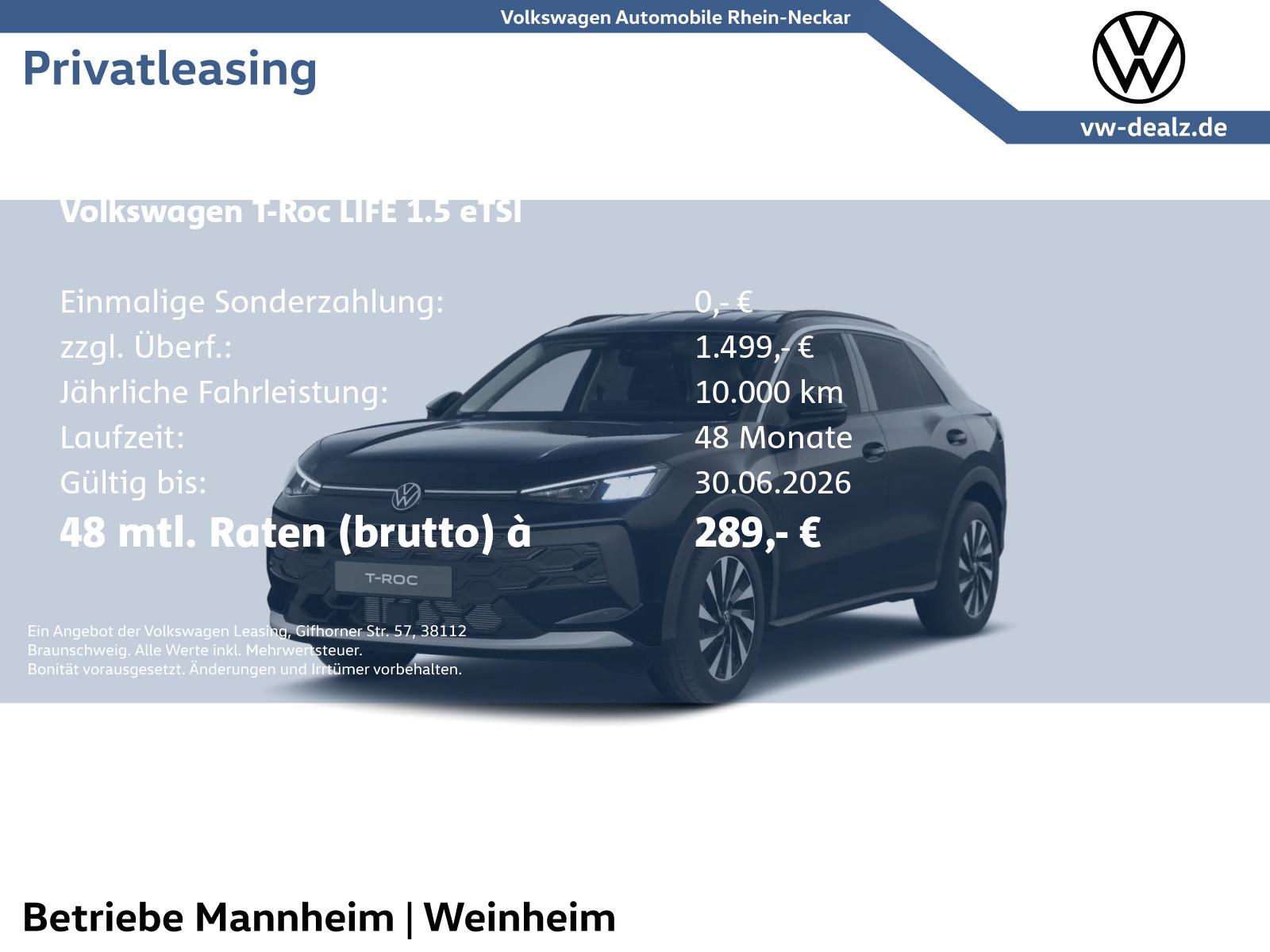 Volkswagen T-Roc Life 1.5 eTSI DSG Klima PDC ACC Allwetter