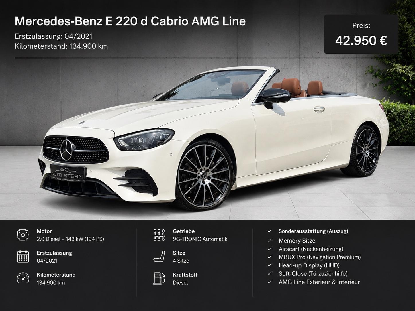 Mercedes-Benz E 220 d Cabrio AMG DIST NIGHT 360° AIRSCARF 20"