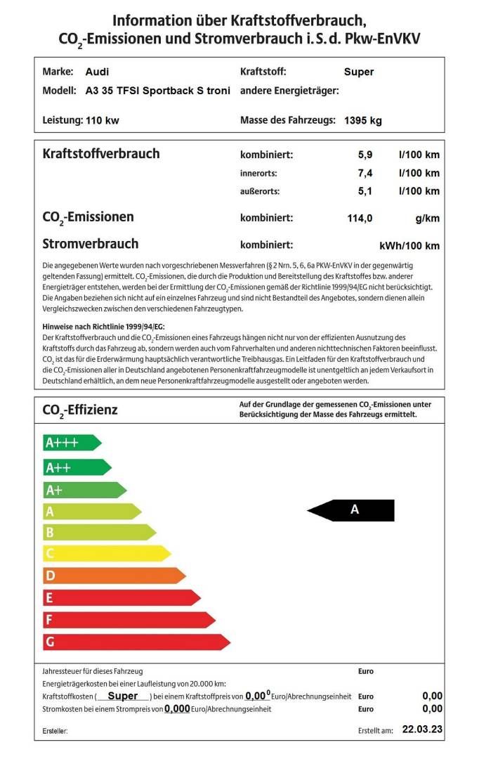 Fahrzeugabbildung Audi A3 35 TFSI Sportback S tronic advanced