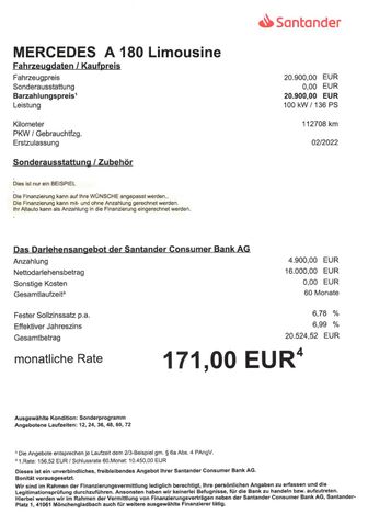Fahrzeugabbildung Mercedes-Benz A 180 Limousine >NAV/LED/KAM/PDC/SHZ<