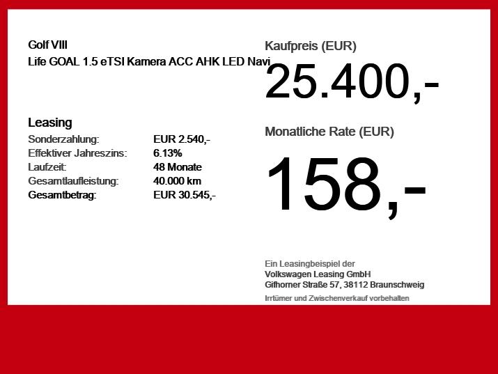 Volkswagen Golf VIII Life GOAL 1.5 eTSI Kamera ACC AHK LED, миниатюра 6
