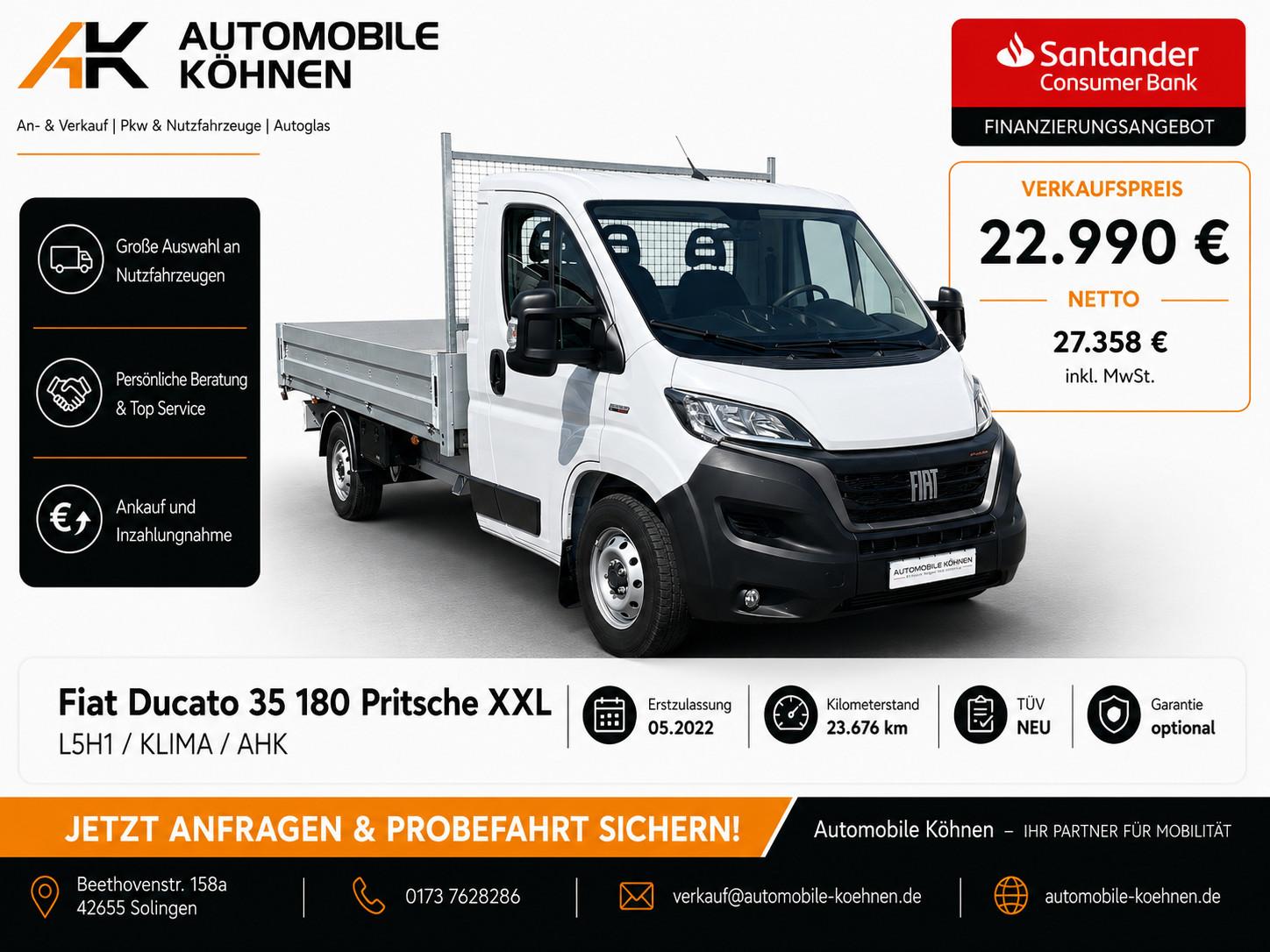 Fiat Ducato 35 180 Pritsche MAXI L5H1 / KLIMA / AHK 