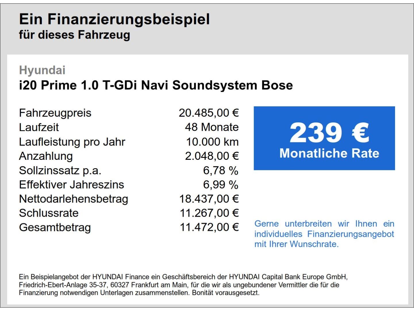 Fahrzeugabbildung Hyundai i20 Prime 1.0 T-GDi Navi Soundsystem Bose