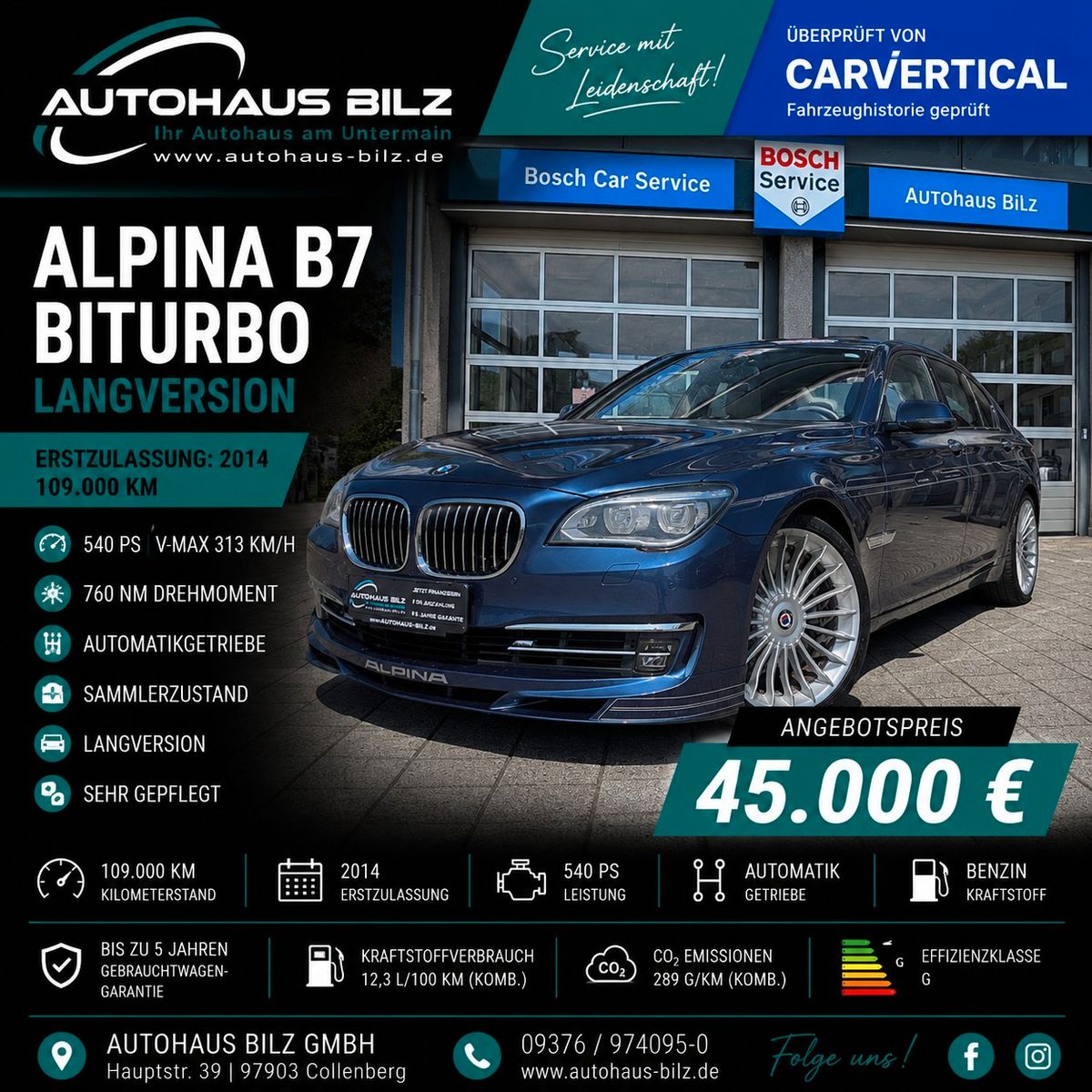 Gebrauchtwagen ALPINA B7 B7 4,4 Bi-Turbo Langversion*Sammler*V-Max 313Kmh in Collenberg