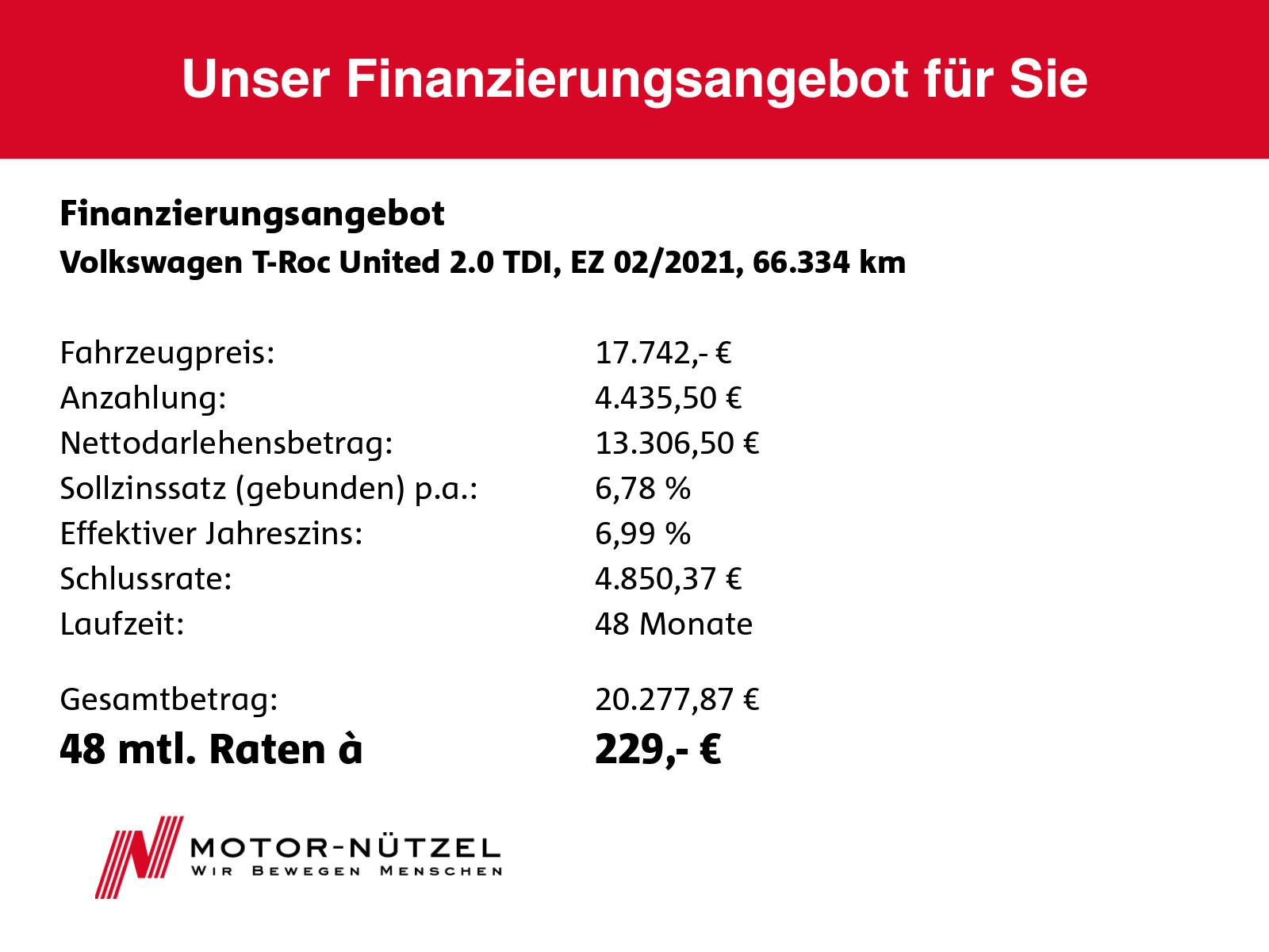Volkswagen T-Roc 2.0 TDI UNITED LED+NAV+ACC+RFK+SHZ+APP, миниатюра 19