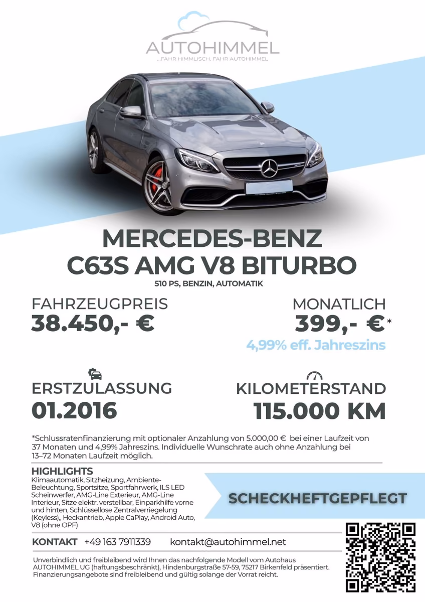 Mercedes-Benz C 63S AMG V8 Biturbo Ambiente Intelligent Light