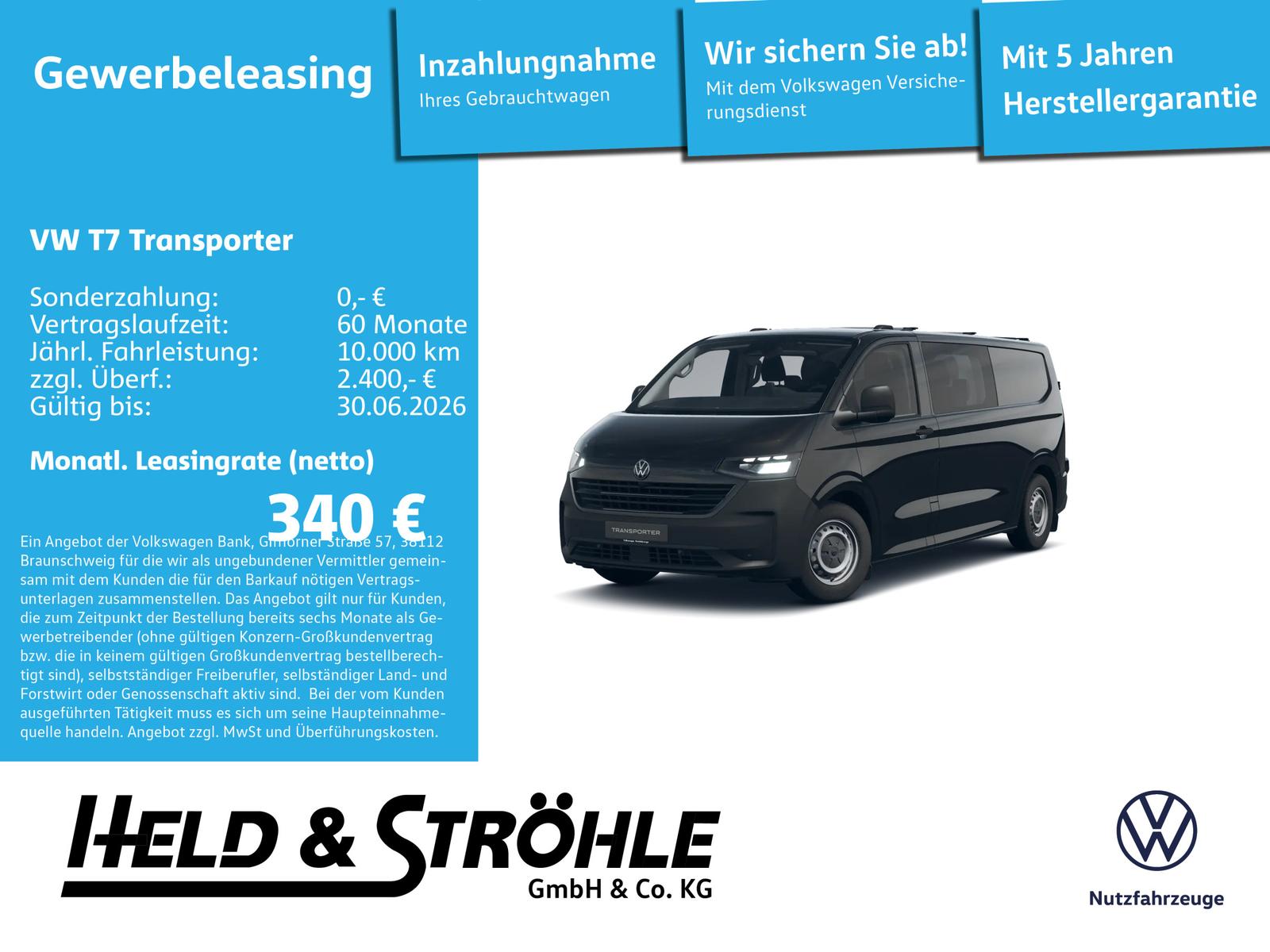 Volkswagen T7 Transporter Kastenwagen Plus LR 110 kW TDI AG