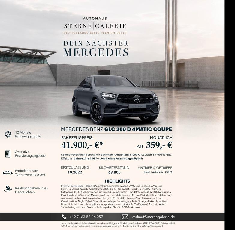 MercedesBenz GLC 300 DAMGLINEMEMORYRCKFAHRKNIGHT 2022