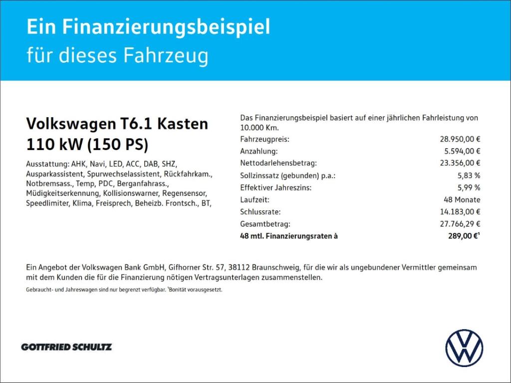 Volkswagen T6.1 Kasten 2.0 TDI NAVI AHK KAMERA ACC LED SHZ 
