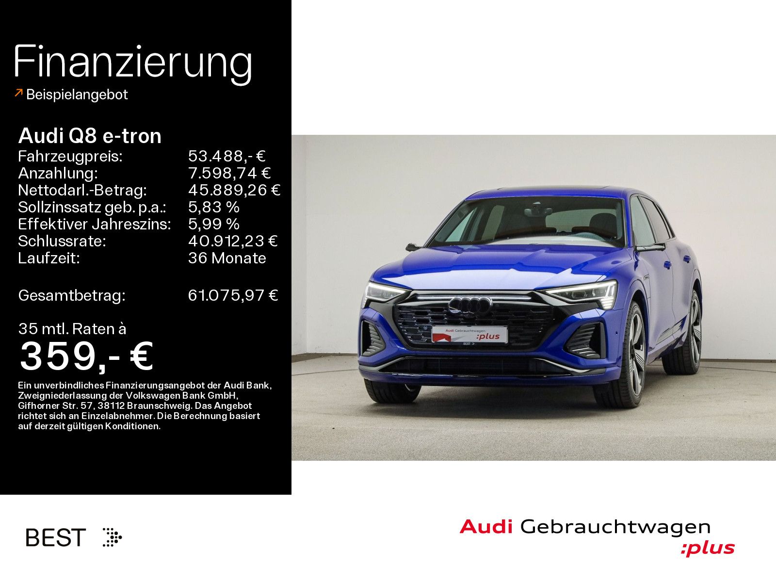 Audi Q8 e-tron S line 55 Pano, B&O, HUD, Assist