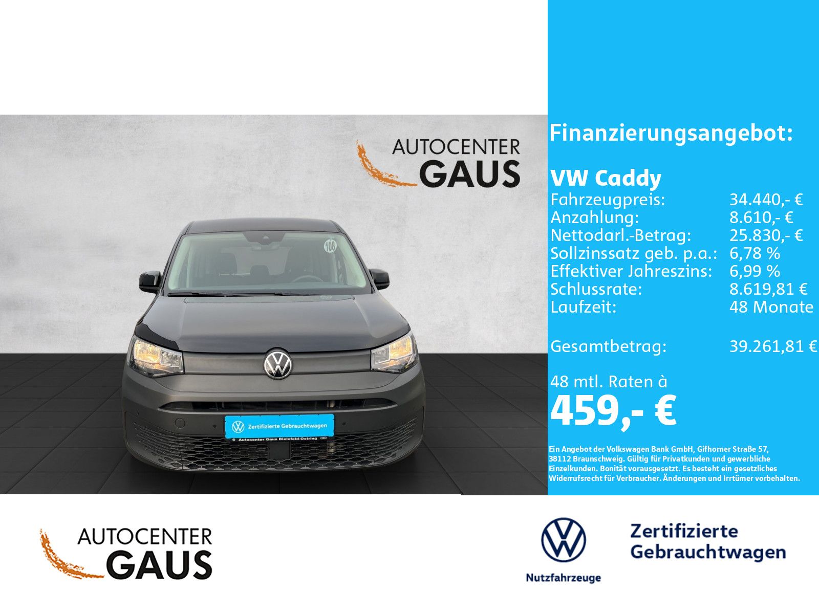 Caddy 5-Sitzer 2,0 l 75 kW TDI EU6 SCR F rontant