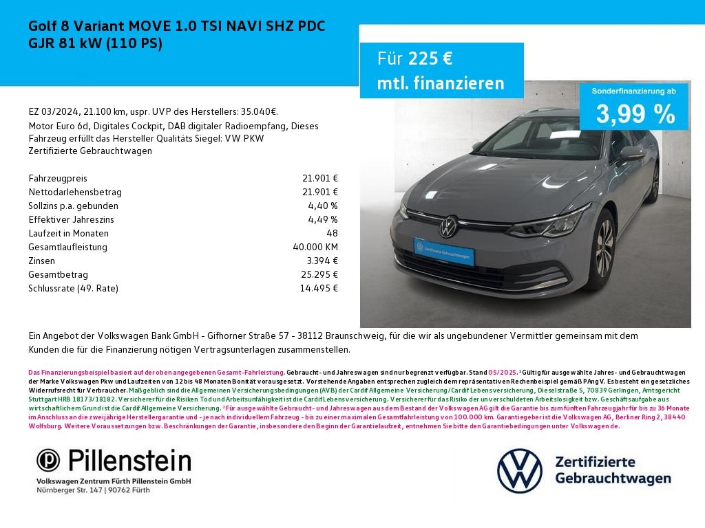 Volkswagen Golf 8 Variant MOVE 1.0 TSI NAVI SHZ PDC GJR