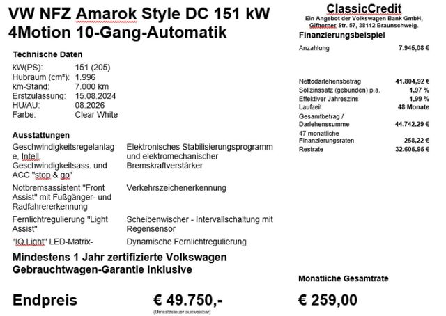 Amarok Style DC 151 kW 2,0 TDI 4Motion permanent