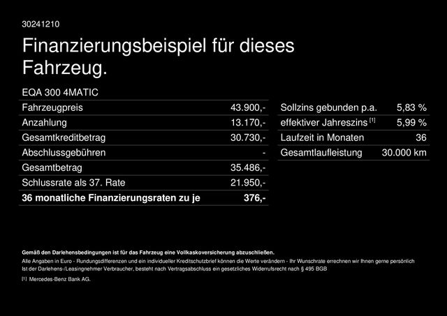 Mercedes-Benz EQA 300 4M AMG Pano Distronic Memo 360 AHK Mod24