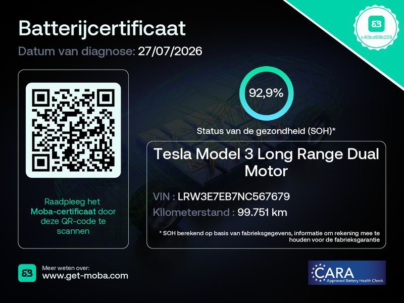 Tesla Model 3 Long-Range AWD 351pk 75 kWh 92.9% SoH FA imagem 2