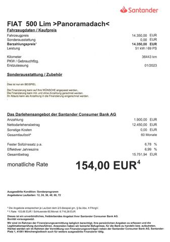 Fahrzeugabbildung Fiat 500 Lim Dolcevita >PANO/Einparkhilfe<