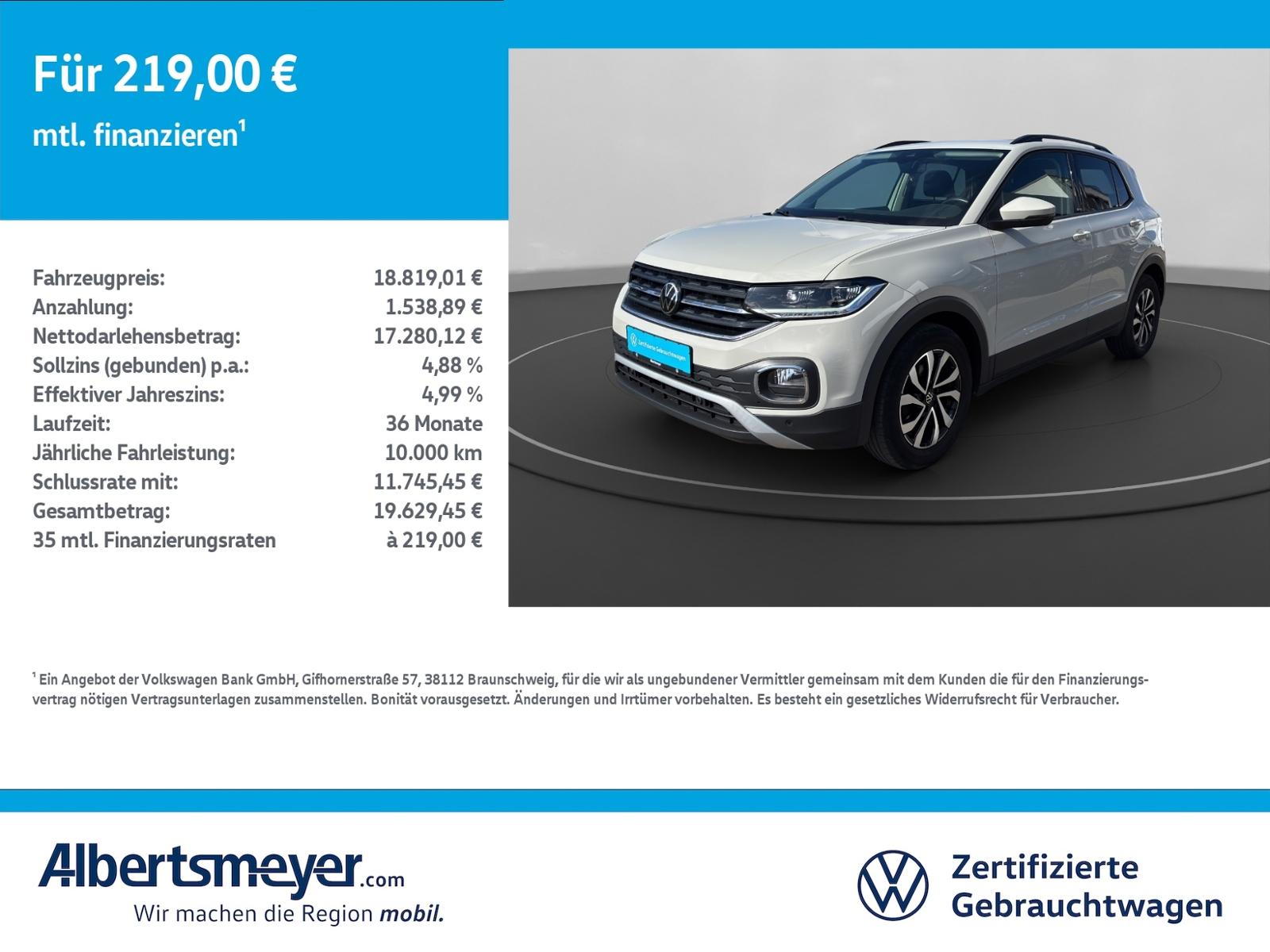 Volkswagen T-Cross 1.0 TSI Active +NAVI+LED+KLIMA+LM