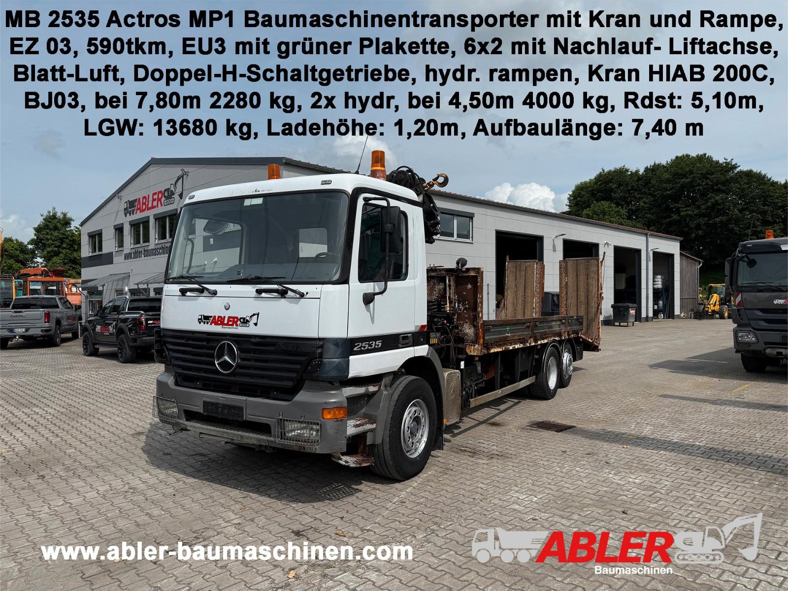 Mercedes-Benz 2535 Actros MP1 Baumaschinentrans. KRAN + RAMPE