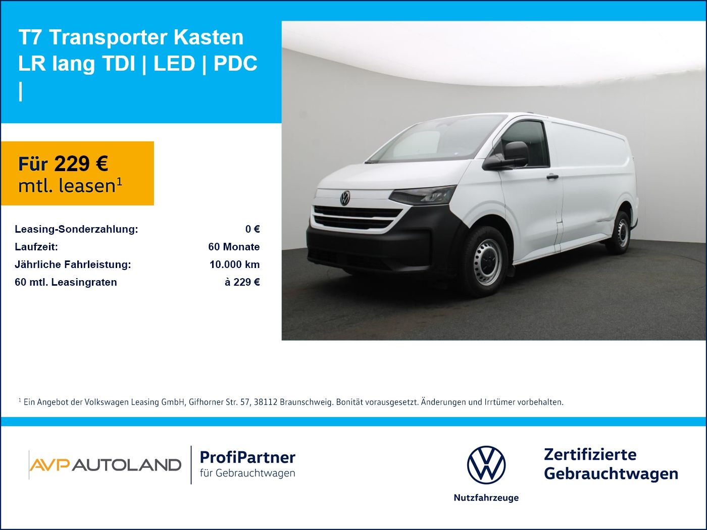 Volkswagen T7 Transporter Kasten LR lang TDI | LED | PDC |