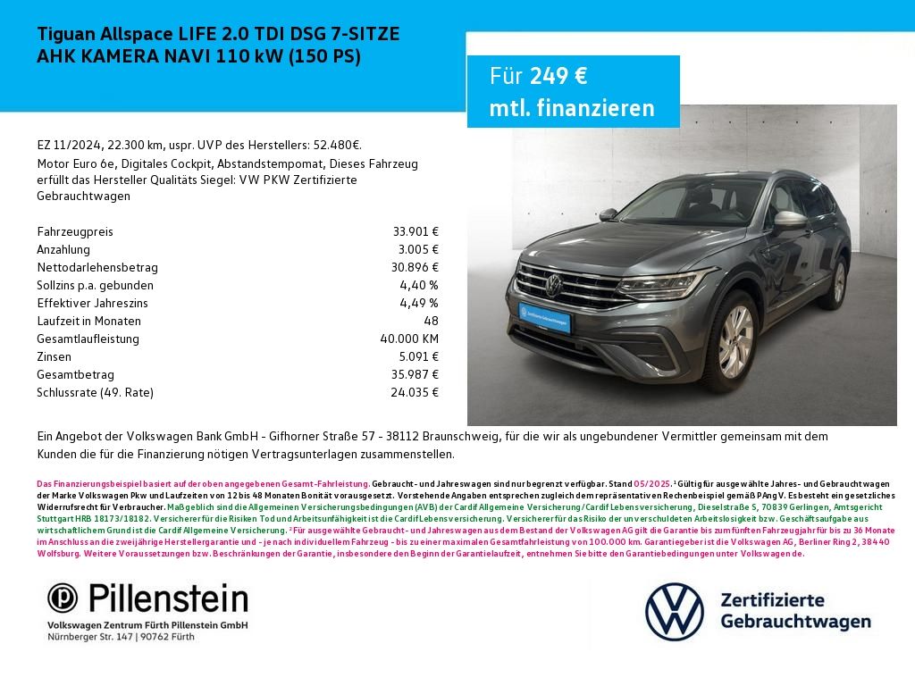 Volkswagen Tiguan Allspace LIFE 2.0 TDI DSG 7-SITZE AHK KAM