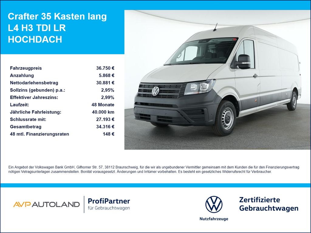 Volkswagen Crafter 35 Kasten lang L4 H3 TDI LR HOCHDACH