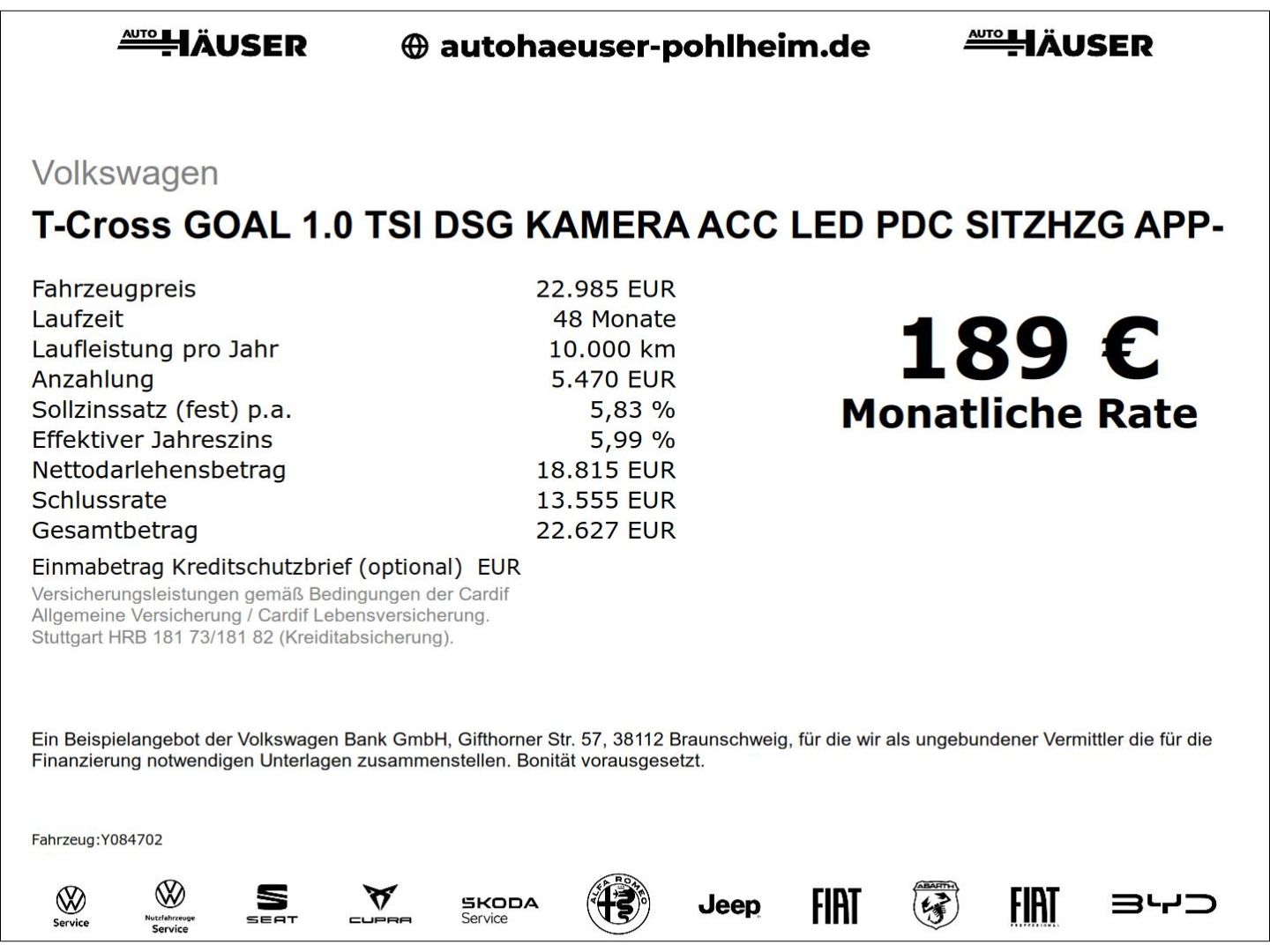 Volkswagen T-Cross GOAL 1.0 TSI DSG KAMERA ACC LED PDC SITZ imagem 2