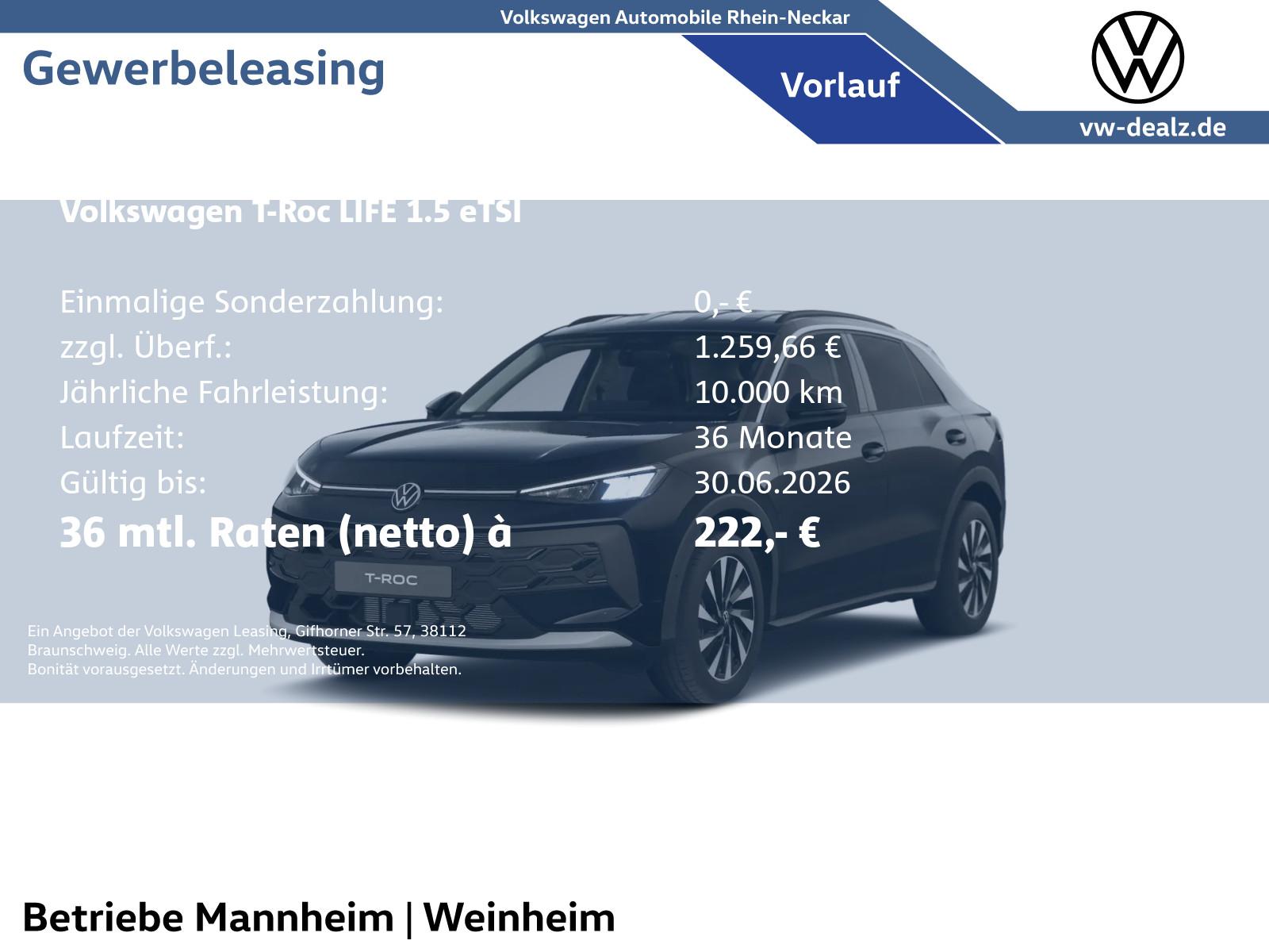 Volkswagen T-Roc Life 1.5 eTSI DSG Klima PDC Allwetter