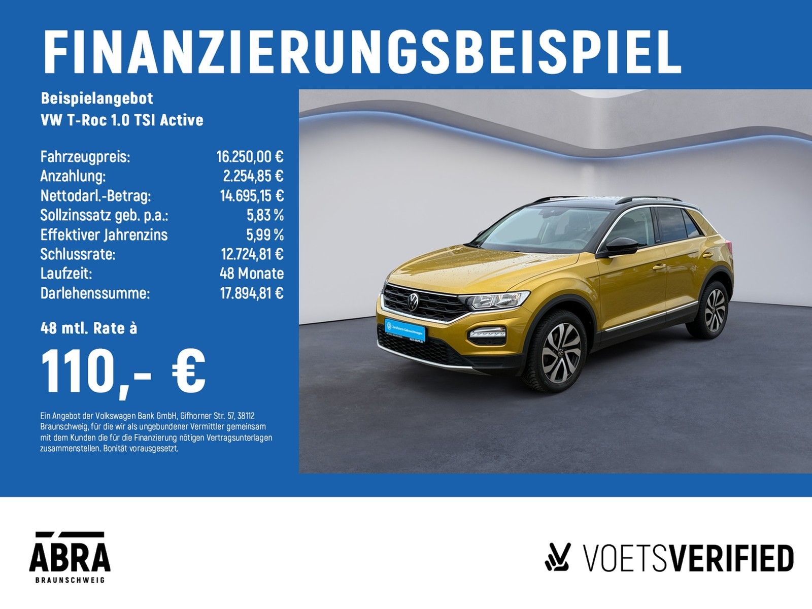 VW T-Roc 1.0 TSI Active NAV+ACC+LANE+PDC
