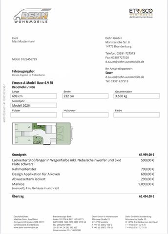 Etrusco A 6.9 SB 4.744,00€ Sondernachlass!