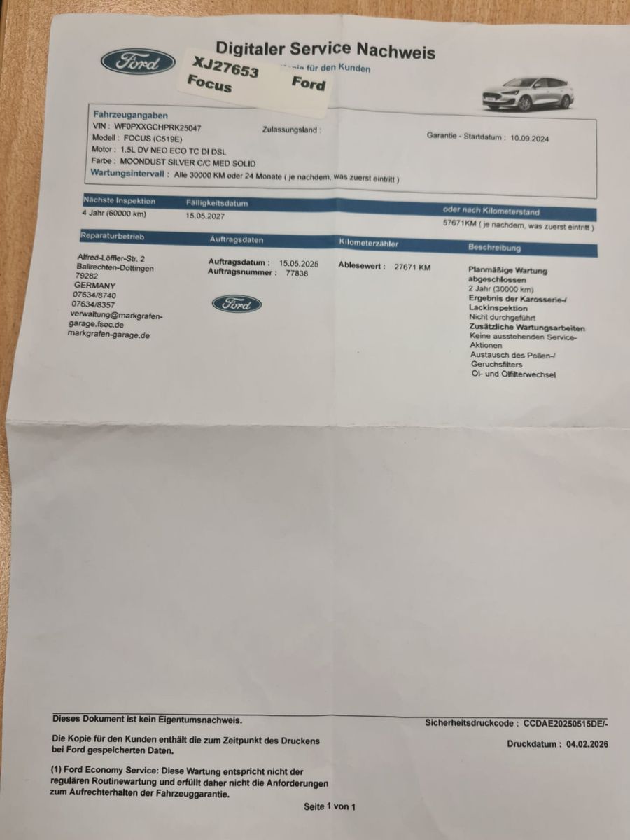 Fahrzeugabbildung Ford Focus Turnier Titanium / 1. Hand / SCHECKHEFT