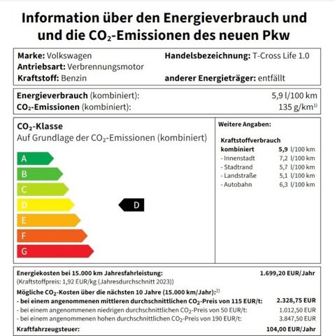 Volkswagen T-Cross Life 1.0 TSI OPF 85 kW (116 PS) 7-Gang-D