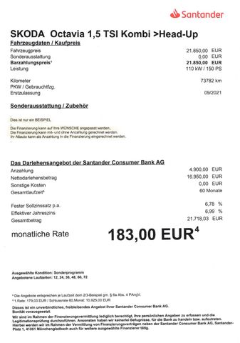 Fahrzeugabbildung Skoda Octavia 1,5 TSI Kombi >AHK/PANO/NAV/LED/SHZ<