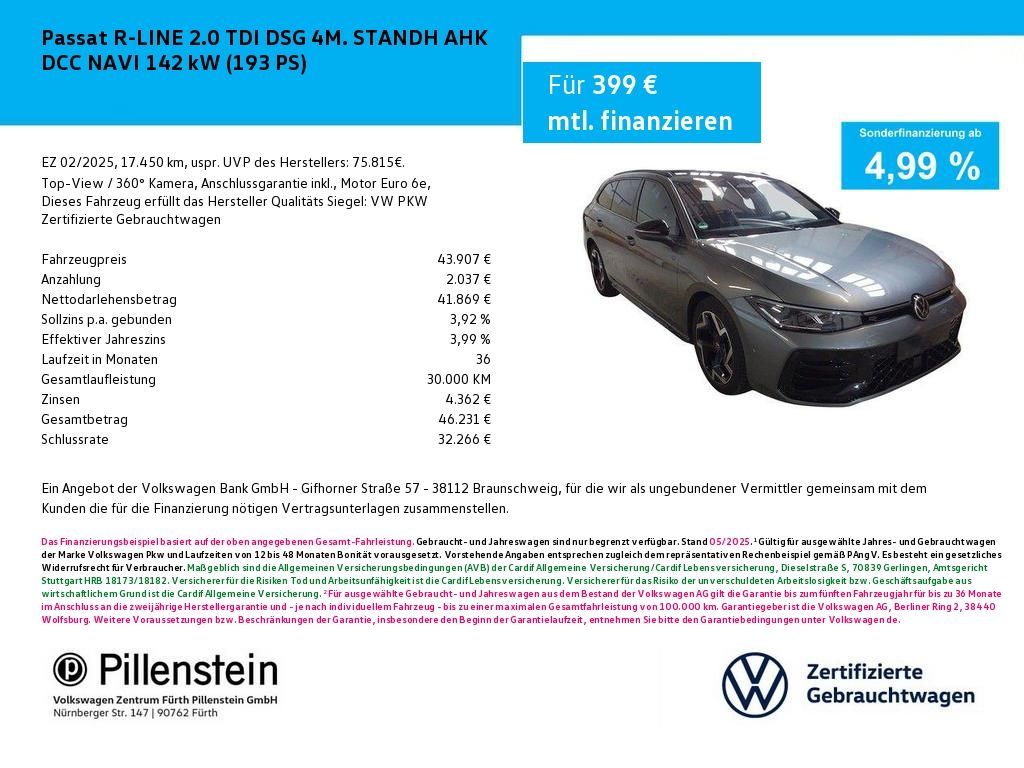 VW Passat R-LINE 2.0 TDI DSG 4M. STANDH AHK DCC NAV