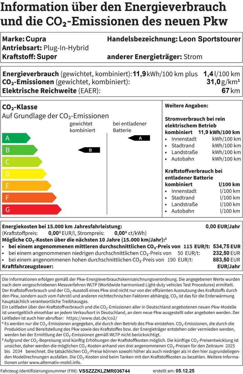 Fahrzeugabbildung CUPRA Leon Sportstourer 1.4 e-Hybrid