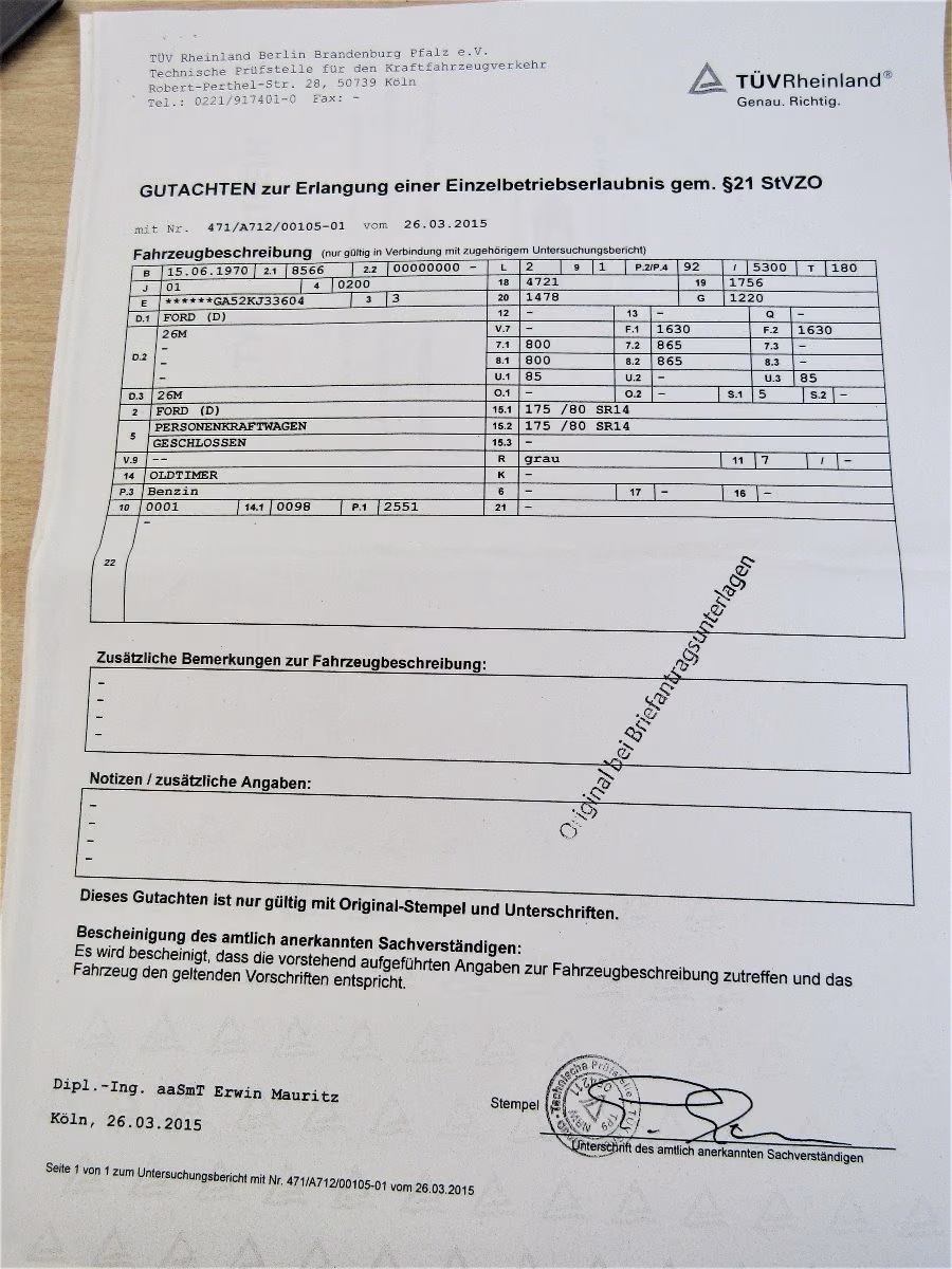 Ford 26M V6 P7 H-Kennzeichen Schalter Schiebedach