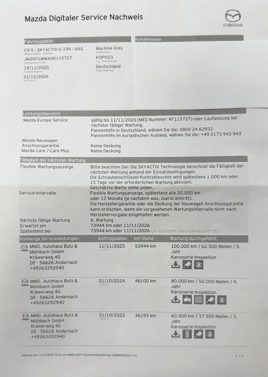 Fahrzeugabbildung Mazda CX-5 Edition 100 AWD/ SCHECKHEFT/AHK/8.FACH