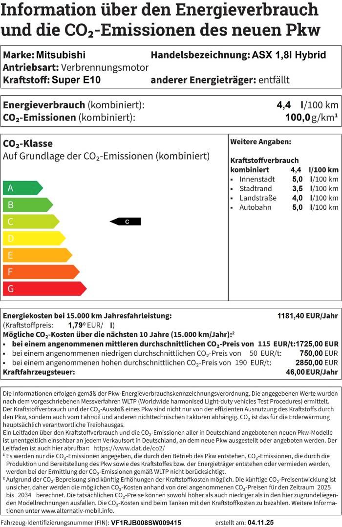 Fahrzeugabbildung Mitsubishi ASX 1,8l Hybrid