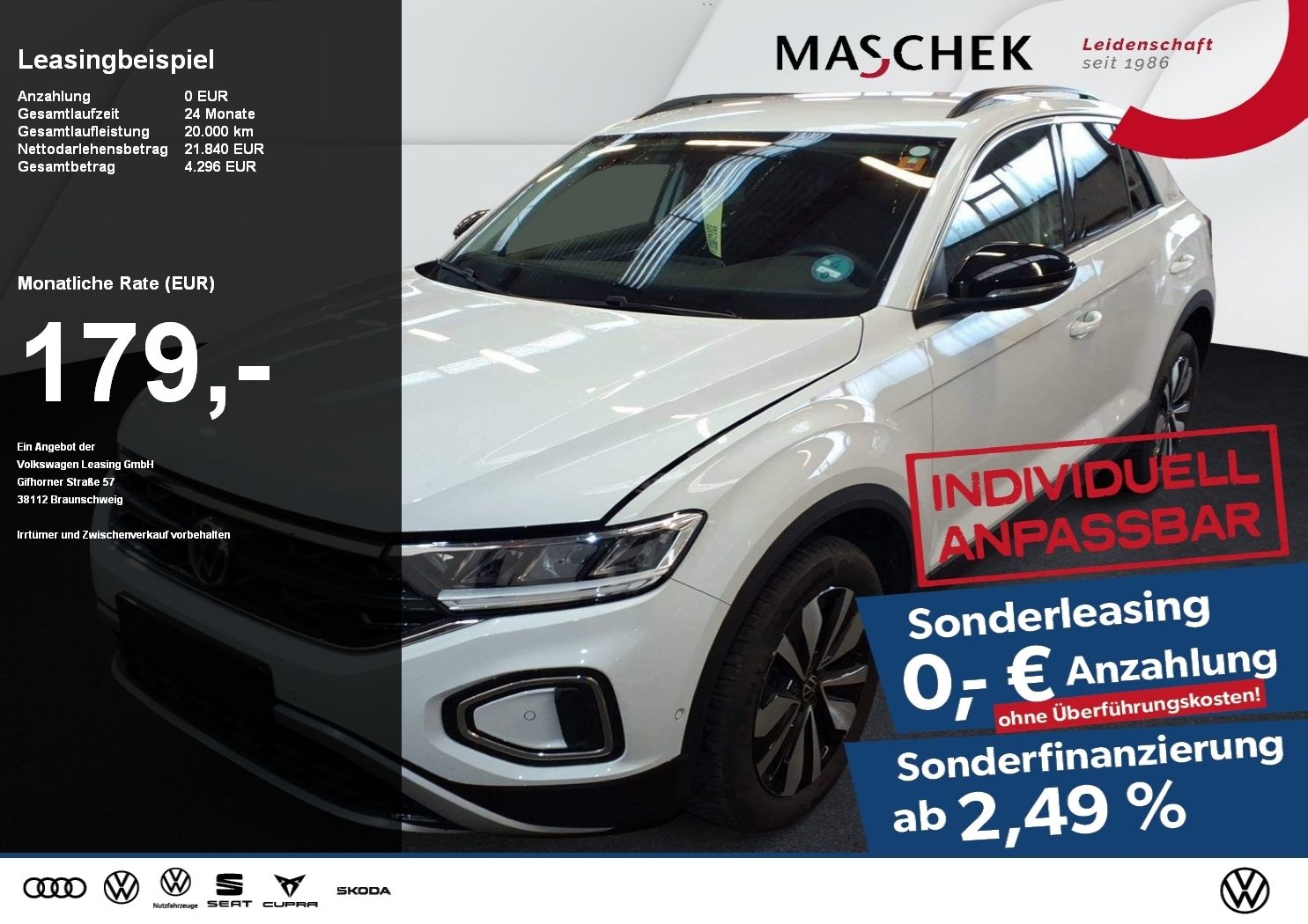Volkswagen T-ROC GOAL 1.0 TSI Sonderleasing ohne zzgl Koste