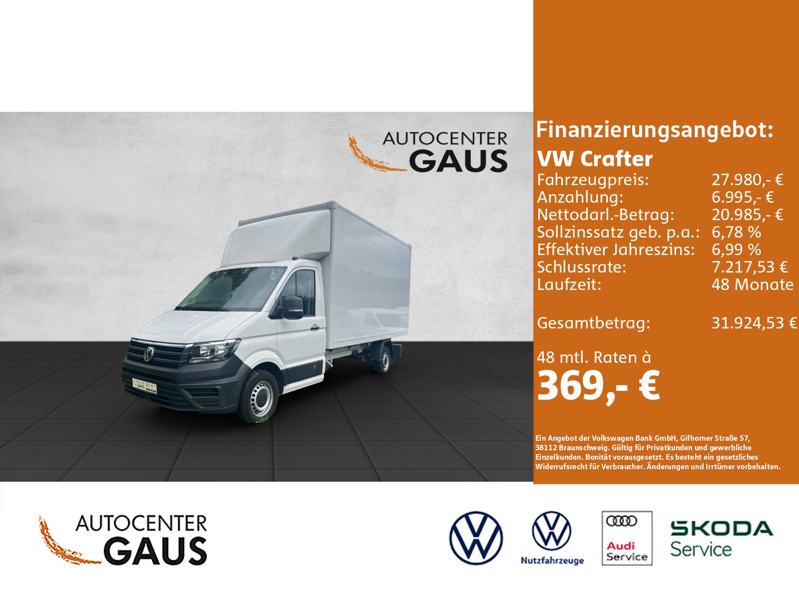 Crafter 35 Fahrgestell Einzelkabine Koffer-Aufba