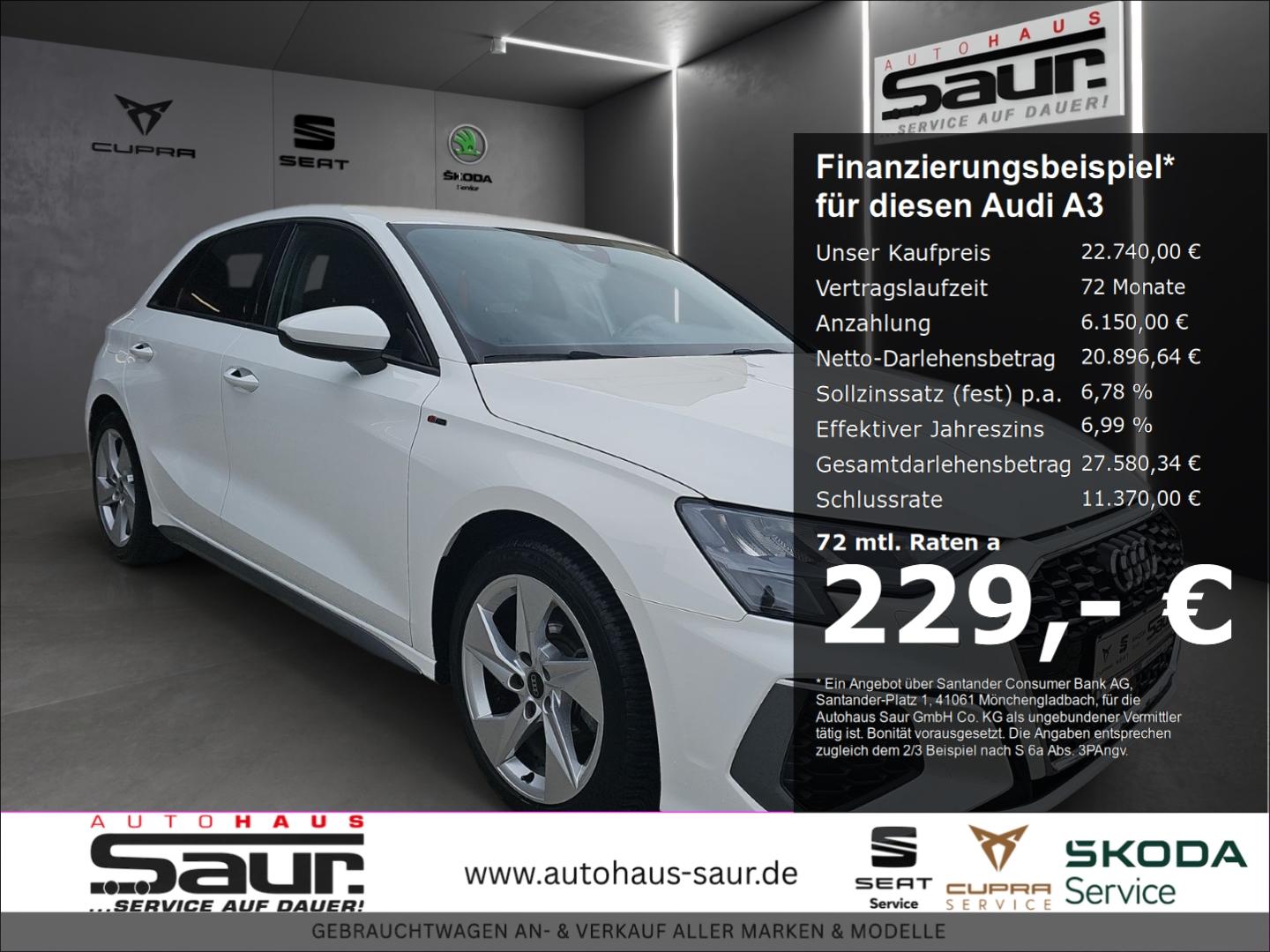 Audi A3 Sportback 30 TFSI S line 1.0 S-tronic SHZ PDC