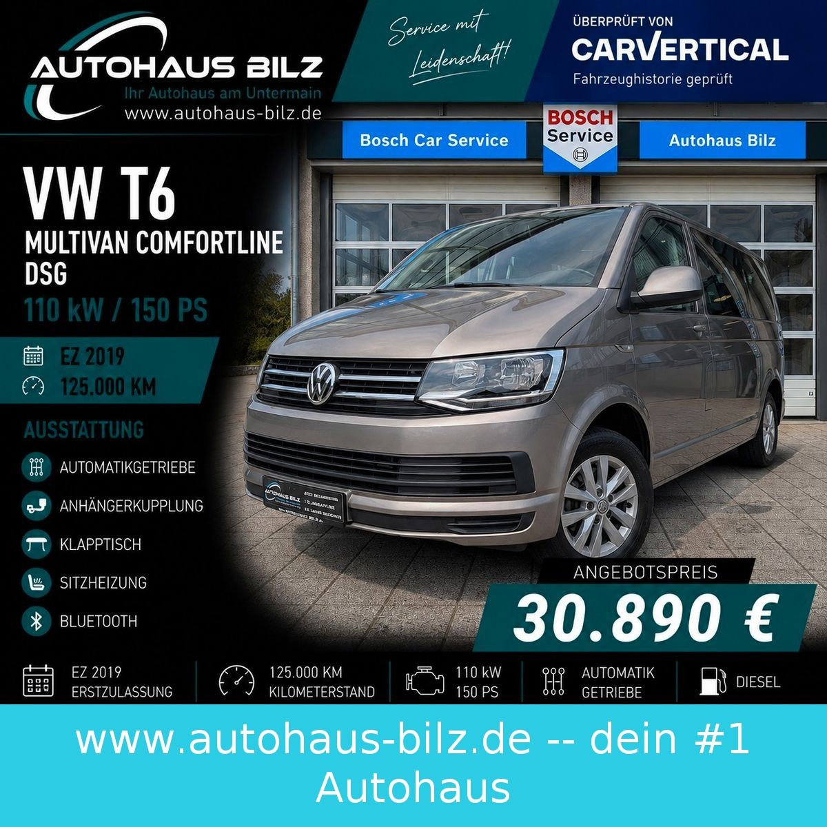 Gebrauchtwagen Volkswagen T6 T6 Multivan Comfortline*DSG*1.Hand*AHK*150PS* in Collenberg