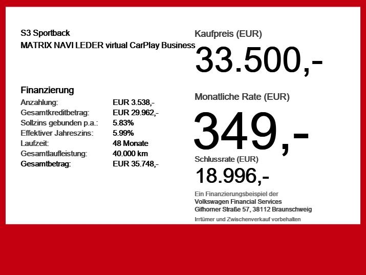 Audi S3 Sportback MATRIX NAVI LEDER virtual CarPlay B, миниатюра 6