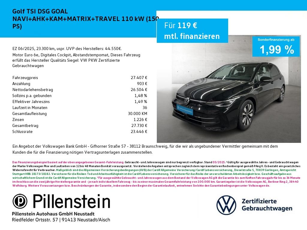 Volkswagen Golf TSI DSG GOAL NAVI+AHK+KAM+MATRIX+TRAVEL
