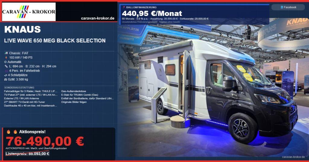 Knaus L!VE WAVE 650 MEG Black Selection TV-Paket