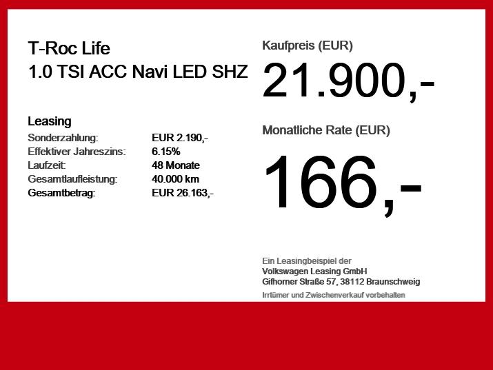 Volkswagen T-Roc Life 1.0 TSI ACC Navi LED SHZ, миниатюра 6
