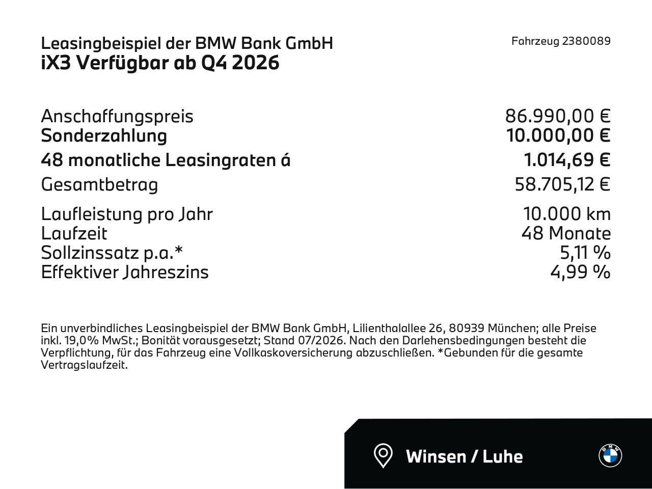 BMW iX3 Verfügbar ab Q4 2026 Sportpaket Bluetooth